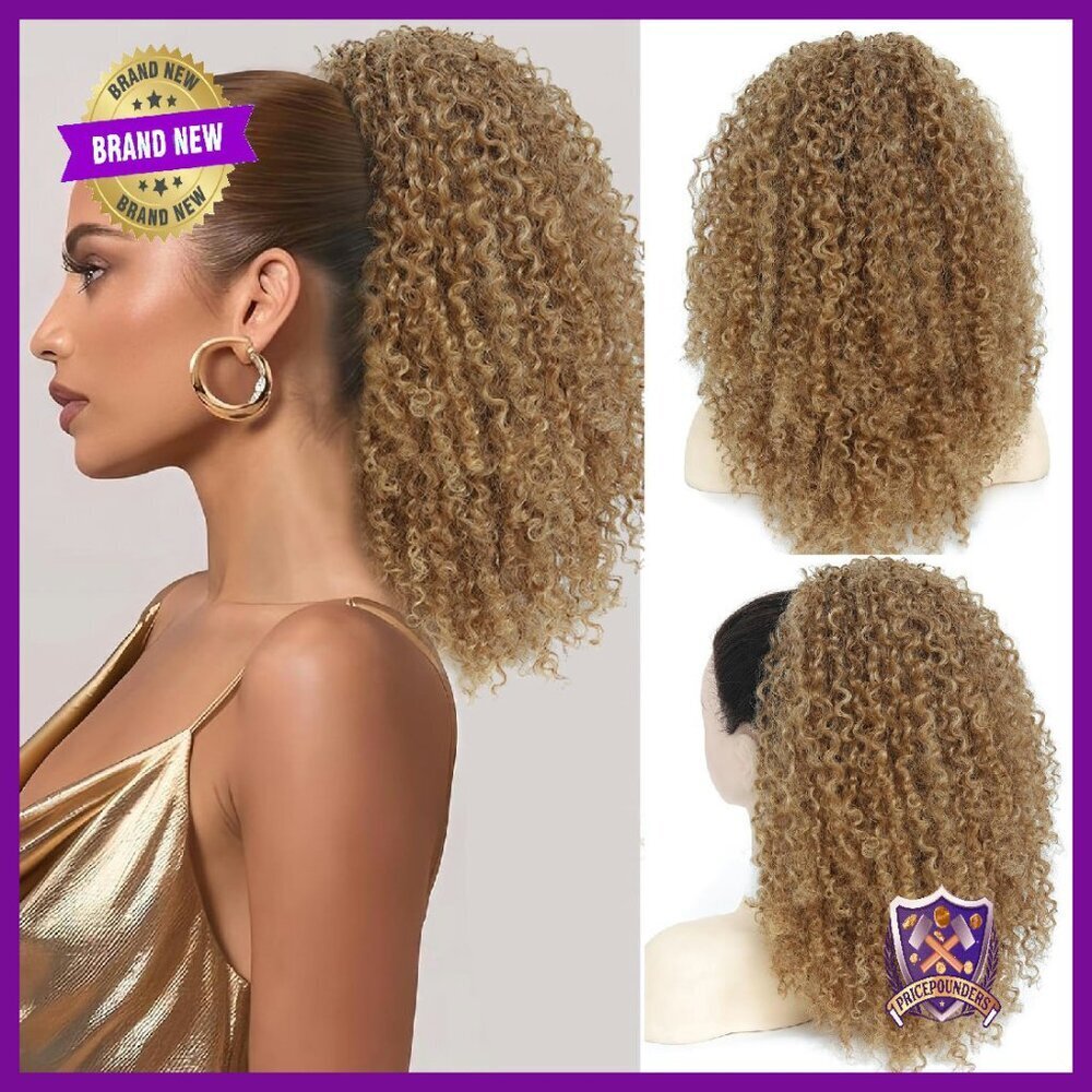 14-Inch Kinky Curly Drawstring Ponytail Extension - Synthetic Protein Silk Hair